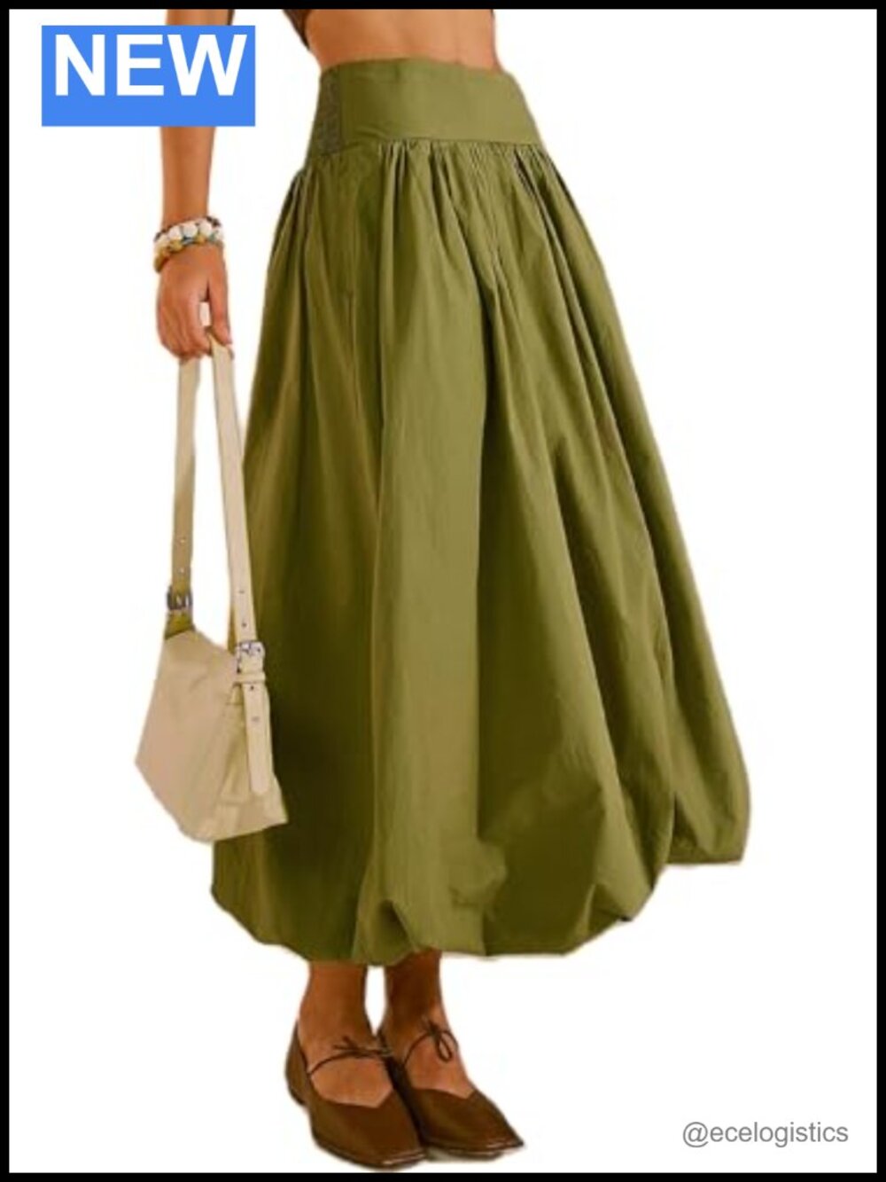 Peassa Women's Bubble Maxi Skirt A-Line Pleated Ruffled Flowy Balloon with